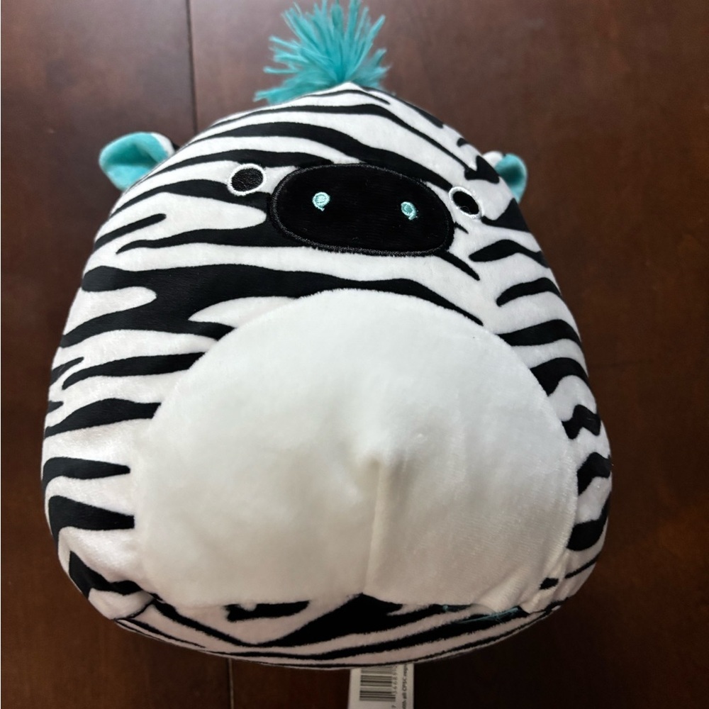 Zebra squishmallow with Teal Accents